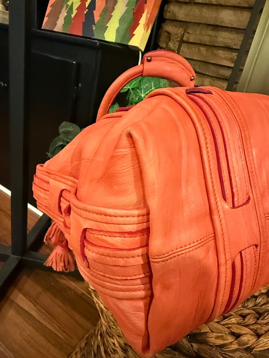 Vintage Marc Jacob’s Made in Italy Leather Slouchy Tassel Tote Handbag Orange - Picture 11 of 16